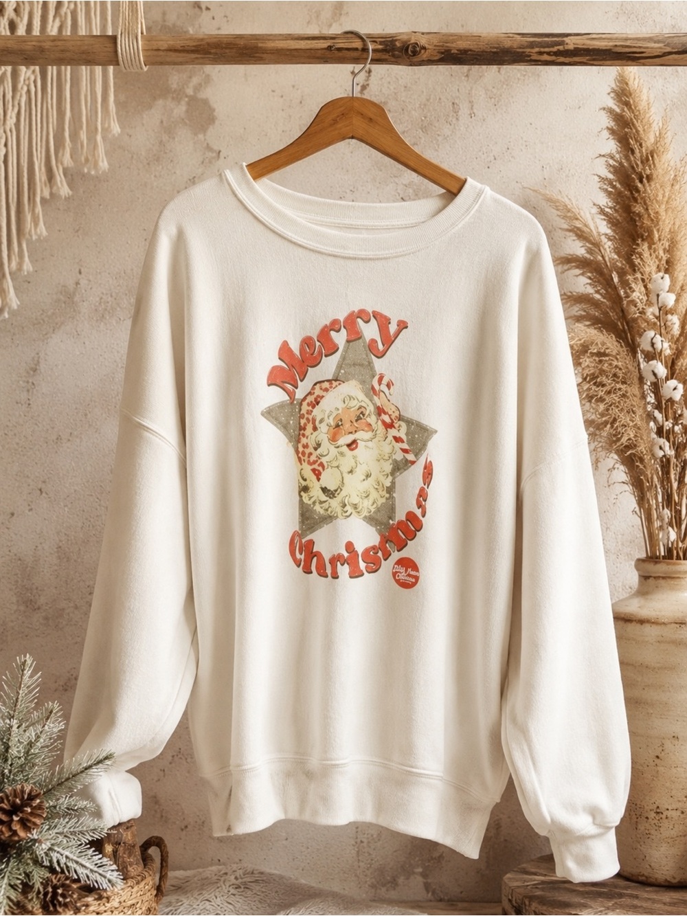 Merry Christmas Hanes Retro Santa Star Eco Smart Sweatshirt Women XL
